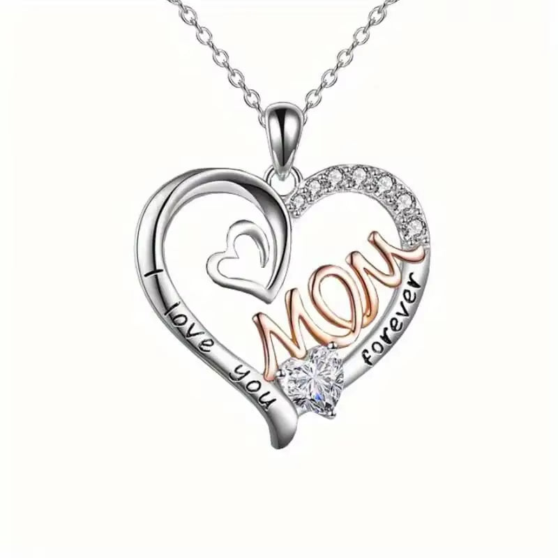 Huitan Mother'S Day Necklace for Mom Luxury Trendy Craved Pendant Necklace Pink Flower Aesthetic Neck Accessories Love Jewelry