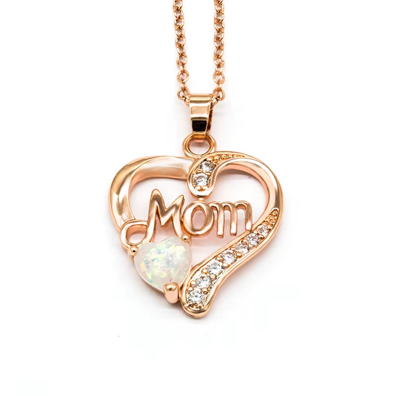 Huitan Mother'S Day Necklace for Mom Luxury Trendy Craved Pendant Necklace Pink Flower Aesthetic Neck Accessories Love Jewelry
