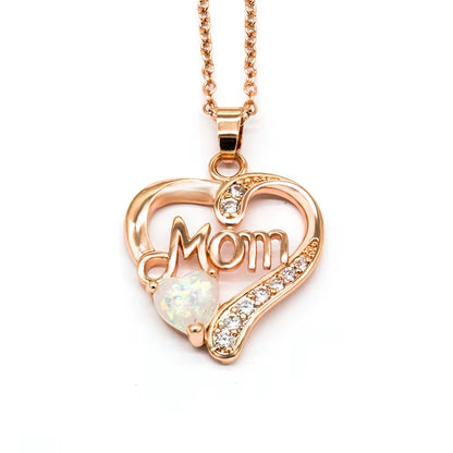 Huitan Mother'S Day Necklace for Mom Luxury Trendy Craved Pendant Necklace Pink Flower Aesthetic Neck Accessories Love Jewelry